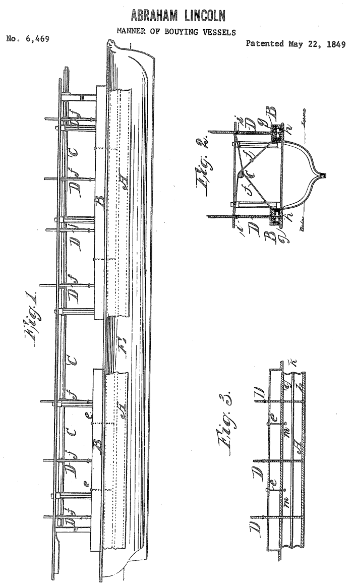 U.S. Patent No. 6,469 awarded to U.S. Representative Abraham Lincoln of Illinois.